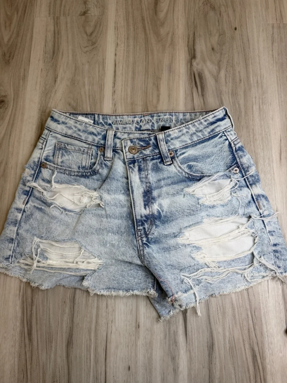 American Eagle Outfitters Light Wash Distressed Denim Shorts